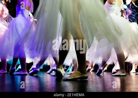 Nahaufnahme der Ballerinas Beine auf der Bühne tanzen Stockfoto