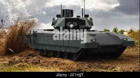 Russischer Panzer der neuesten Generation T-14 Armata, auf dem Trainingsgelände Stockfoto