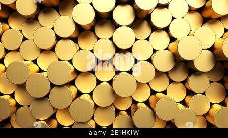 Runde Mosaikoberfläche mit goldenen Zylindern. Stockfoto