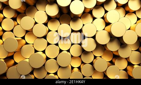 Runde Mosaikoberfläche mit goldenen Zylindern. Stockfoto