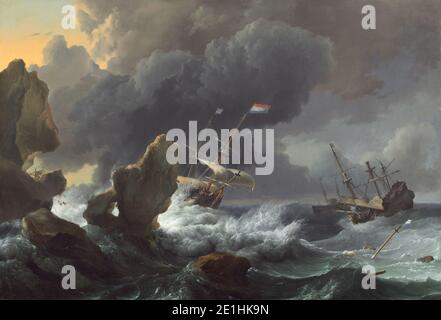 Ludolf Bakhuizen - Schiffe in Not vor einer Rocky Coast Stockfoto