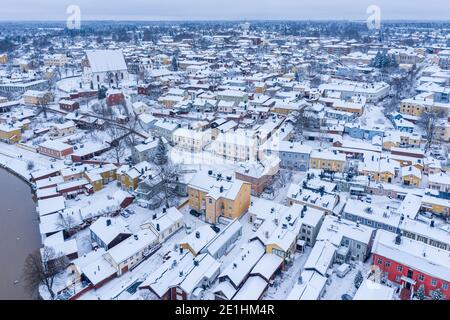 Luftaufnahme der Altstadt von Porvoo, Finnland im Winter Stockfoto