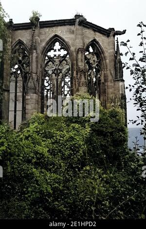 Die Ruine der Wernerkapelle in Bacharach, Deutschland 1968. Reste von Werner Kapelle in Bacharach, Deutschland 1968. Stockfoto