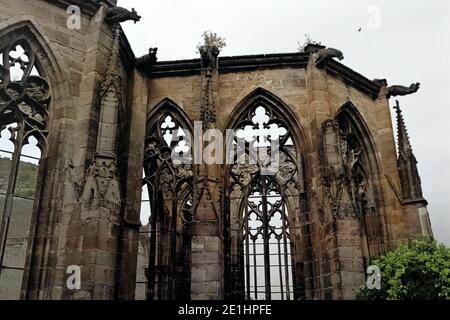 Die Ruine der Wernerkapelle in Bacharach, Deutschland 1968. Reste von Werner Kapelle in Bacharach, Deutschland 1968. Stockfoto