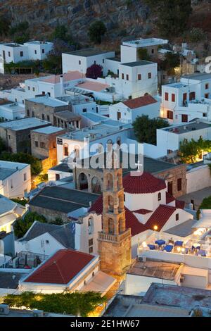 Dusk, Lindos, Rhodos Insel, Dodekanes Inseln, Stockfoto