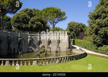 Bagnaia, Latium, Italien. Villa Lante, Fontana del Pegaso / Pegasus-Brunnen Stockfoto