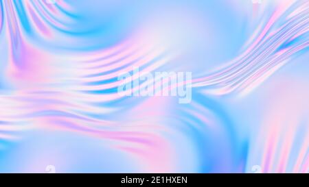 Abstrakter holografischer Seidenhintergrund. Gradient Neonhintergrund. Holographic Folie trendige bunte Design. 3D-Illustration, 3D-Rendering. Stockfoto