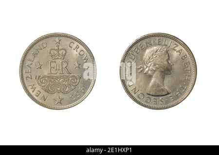 Eine neuseeländische Krone 1953 (fünf Schilling-Münze) Gedenken an die Krönung von Königin Elisabeth II Stockfoto