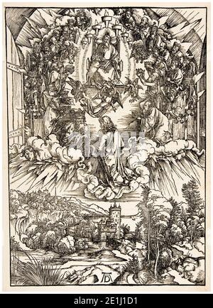 Albrecht Dürer, die Apokalypse: Johannes vor Gott und den Ältesten, Holzschnitt, 1498 Stockfoto