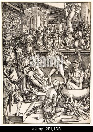 Albrecht Dürer, die Apokalypse: Das Martyrium des heiligen Johannes, Holzschnitt, 1498 Stockfoto