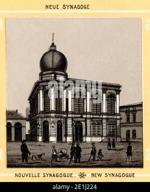 Europa, Deutschland, Hessen, Frankfurt am Main, die Neue Synagoge, Lithografie aus dem Leporello : ' Neuestes Album von Frankfurt a. Main ' , Verlag : Philipp Frey & Co. Original Souvenir-Album-Ansichten-Fabrik , etablirt 1844 Frankfurt a. Main, wahrscheinlich herausgegeben 1890er - 1900er Jahre , Rechte werden nicht vertreten . / Europa, Deutschland, Hessen, Frankfurt am Main, die Neue Synagoge, Lithographie aus dem Leporello: ' Neuestes Album von Frankfurt a. Main ' ( Neuestes Album von Frankfurt a. Main ) , Verlag : Philipp Frey & Co. , Original Souvenir-Album-Ansichten Factory, et Stockfoto