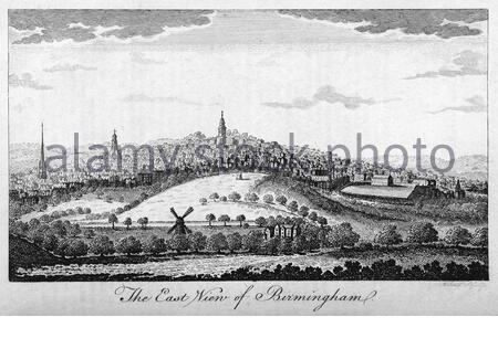 Ostansicht von Birmingham, England, Vintage Illustration von 1804 Stockfoto