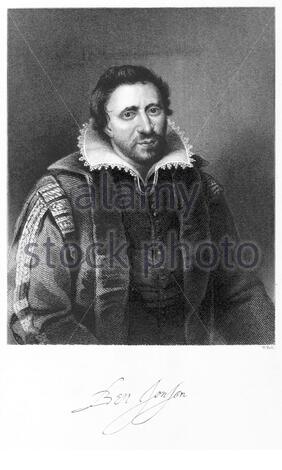 Ben Jonson Portrait, 1572 – 1637, war ein englischer Dramatiker, Dichter, Schauspieler und Literaturkritiker, Vintage Illustration von 1863 Stockfoto