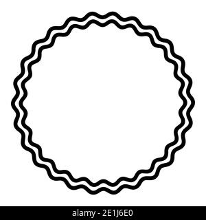 Zwei fett gewellte Linien bilden einen schwarzen Kreis Rahmen. Kreisrahmen, hergestellt durch zwei schwarze Serpentinen. Schlangenförmiger, runder Rahmen, dekorativer Rahmen. Stockfoto
