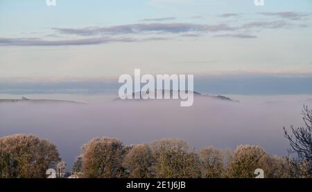 Shrewsbury, Großbritannien, 7. Januar 2021. Shropshire erwachte, um sich in eisigen Nebel gehüllt nach einer der kältesten Nächte des Winters bisher zu finden. Kredit: Philip Pickin/Alamy Live Nachrichten Stockfoto