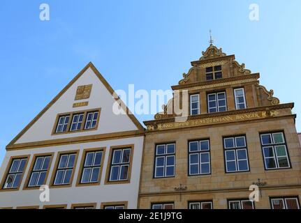 Details von Althistorischen Gebäuden in Bielefeld, Deutschland Stockfoto