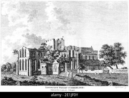 Ein Stich von Lanercost Priory Cumberland, veröffentlicht im November 7 1783, gescannt in hoher Auflösung von einem Buch, das im Jahr 1780s veröffentlicht wurde. Stockfoto