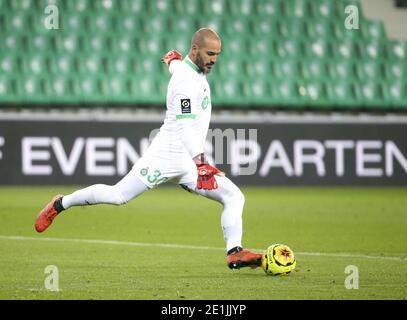 Torhüter von Saint-Etienne Jessy Moulin während der französischen Meisterschaft Ligue 1 Fußballspiel zwischen AS Saint-Etienne (ASSE) A / LM Stockfoto