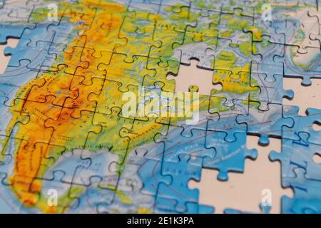 Puzzle der Karte von Nordamerika. Touristischer Hintergrund Stockfoto
