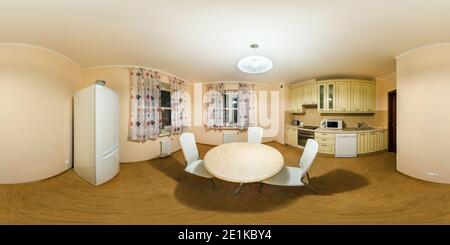 360 Grad Panorama Ansicht von MINSK, WEISSRUSSLAND - JUNI 2020: Full seamless spherical hdri Panorama 360 Grad-Winkel-Ansicht in der Innenküche in modernen Wohnungen in equirectangu