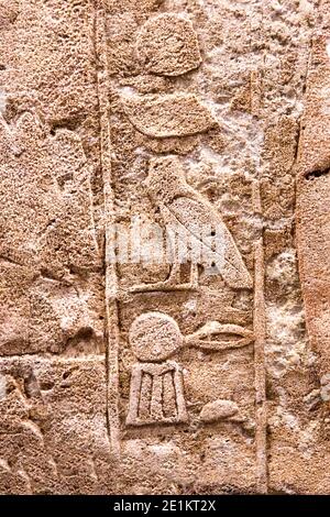 Altägyptischer Steinhintergrund mit Bildinschrift. Stockfoto