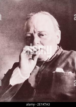 Portrait von Sir Winston Leonard Spencer-Churchill (30. November 1874 - 24. Januar 1965) war ein britischer Politiker, Offizier und Schriftsteller. Er wurde Prim. Stockfoto