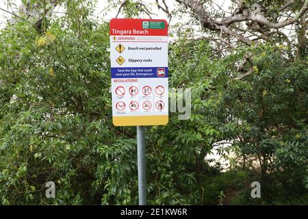 Schild für Tingara Beach, Vaucluse, Sydney, NSW, Australien Stockfoto