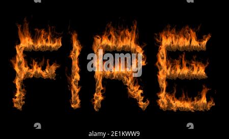 3D-Illustration des Wortes Feuer Text auf Feuer mit Alpha Ebene Stockfoto