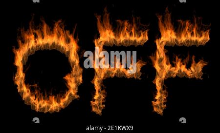 3D-Illustration von Wort aus Text auf Feuer mit Alpha Ebene Stockfoto