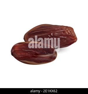 Zwei trockene Datteln auf weißem Hintergrund. Stockfoto