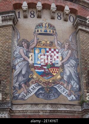 Mosaik Wappen des Königreichs ungarn an einer Wand in buda Schloss in budapest, ungarn Stockfoto