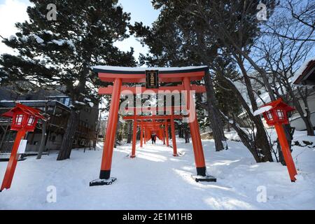 Torii-Tore am Sapporo Fushimi Inari-Schrein, Hokkaido, Japan. Stockfoto