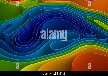 Abstrakte Wellenoberfläche Hintergrund 3d-Illustration in Regenbogenfarben Stockfoto
