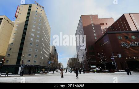 Moderne Gebäude im Zentrum von Sapporo, Japan. Stockfoto