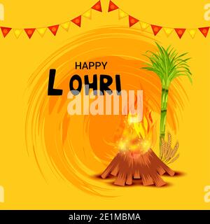 Vector Illustration eines Hintergrund für Happy Lohri urlaub Vorlage für Punjabi Festival. Stockfoto