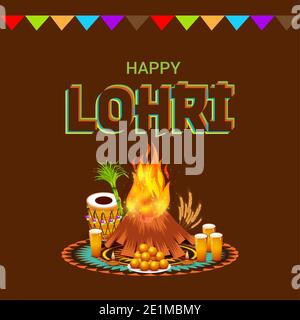 Vector Illustration eines Hintergrund für Happy Lohri urlaub Vorlage für Punjabi Festival. Stockfoto