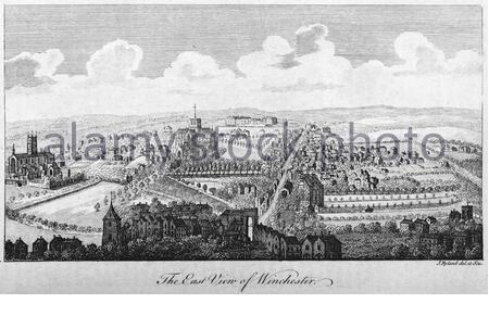 Ostansicht von Winchester, England, Vintage Illustration von 1804 Stockfoto