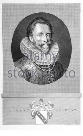 Dudley Carleton Portrait, 1. Viscount Dorchester, 1573 – 1632, war ein englischer Kunstsammler, Diplomat und Staatssekretär, Vintage Illustration von 1840 Stockfoto