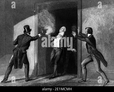 SPENCER PERCEVAL (1762-1812) britischer Tory Politiker und Premierminister ist Ermordet vom Kaufmann John Bellingham im Unterhaus Am 11. Mai 1812 Stockfoto