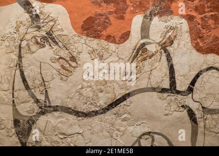 Akrotiri Bronzezeit Antelope Wandfresko im Archäologischen Nationalmuseum Athen, Griechenland. Stockfoto