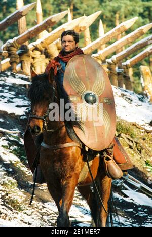 Der Gladiator Film Set 1999 für die Eröffnungsschlacht, in 'Germania', Bourne Woods, Farnham, Surrey, England, Großbritannien Stockfoto