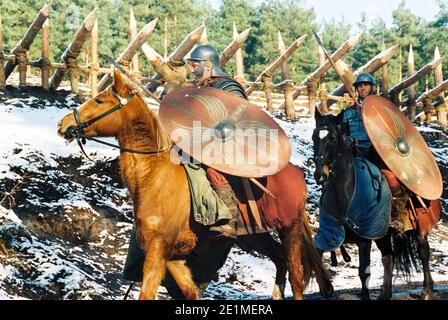 Der Gladiator Film Set 1999 für die Eröffnungsschlacht, in 'Germania', Bourne Woods, Farnham, Surrey, England, Großbritannien Stockfoto