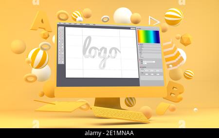 Grafik-Logo Web-Design Computer Modell 3D-Rendering Stockfoto