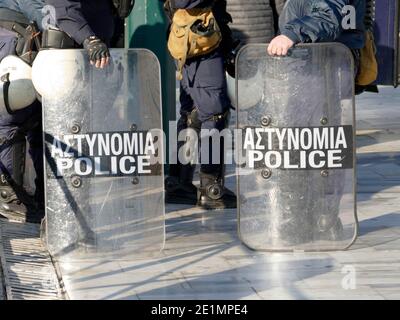 Griechenland Athen Athen Athen Polizei Bewachung Demonstration Stockfoto