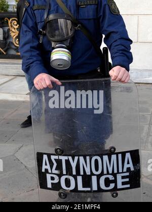 Griechenland Athen Athen Athen Polizei Bewachung Demonstration Stockfoto