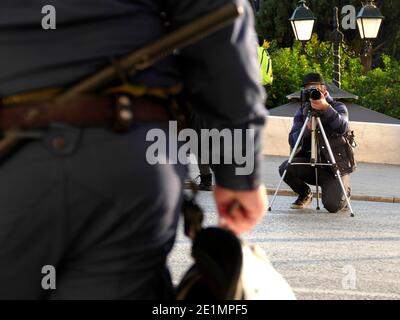 Griechenland Athen Athen Athen Polizei Bewachung Demonstration Stockfoto