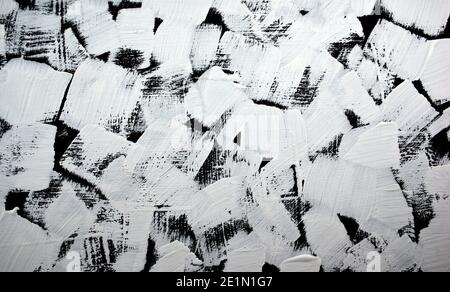 Schwarz und Weiß. Abstraktes Gemälde Hintergrund. Acryl Grunge Farbe auf Leinwand gemalt. Handgefertigt, handgezeichnet. Flach legen, Überlagerung, Grafik, Anzeige, etc. Stockfoto