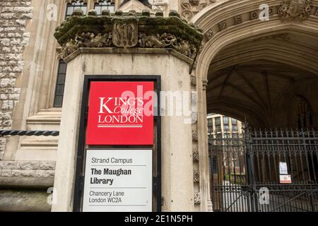 London - King College London. Eine weltweit renommierte öffentliche Forschungsuniversität. Stockfoto