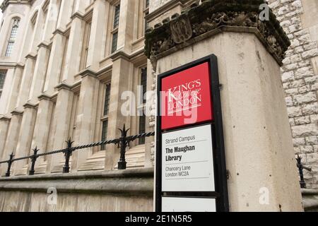 London - King College London. Eine weltweit renommierte öffentliche Forschungsuniversität. Stockfoto