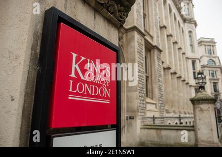 London - King College London. Eine weltweit renommierte öffentliche Forschungsuniversität. Stockfoto